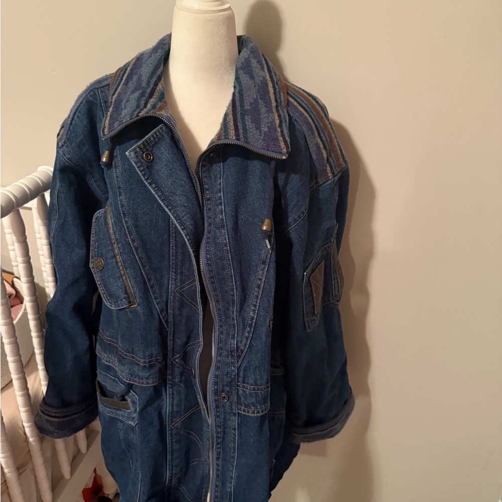 Vintage Current Seen Men’s Western Aztec Irreversible Denim Coat - Picture 9 of 12